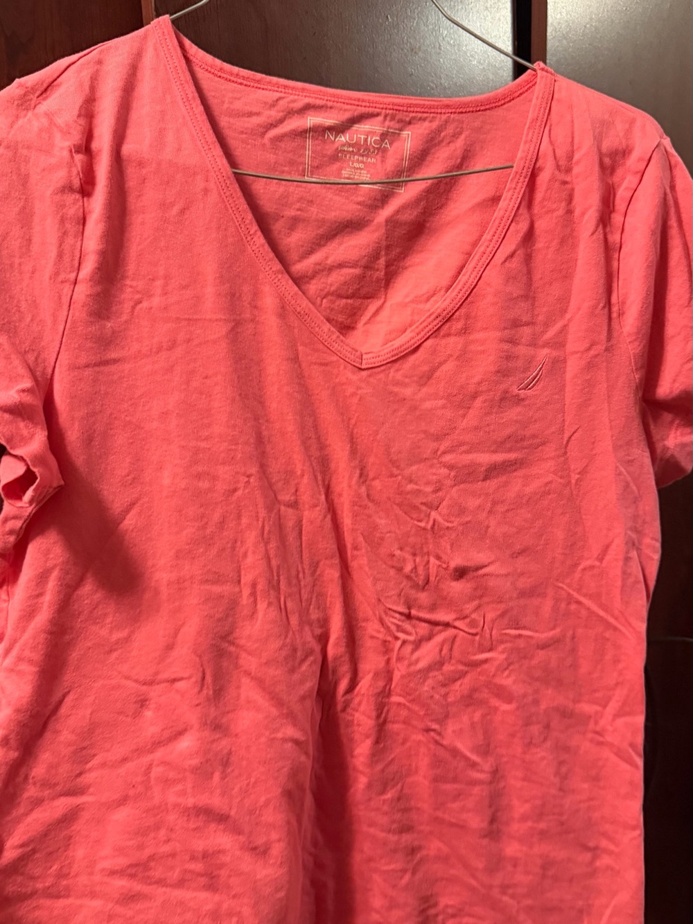 Nautica Short-Sleeve V-Neck Tee in Coral